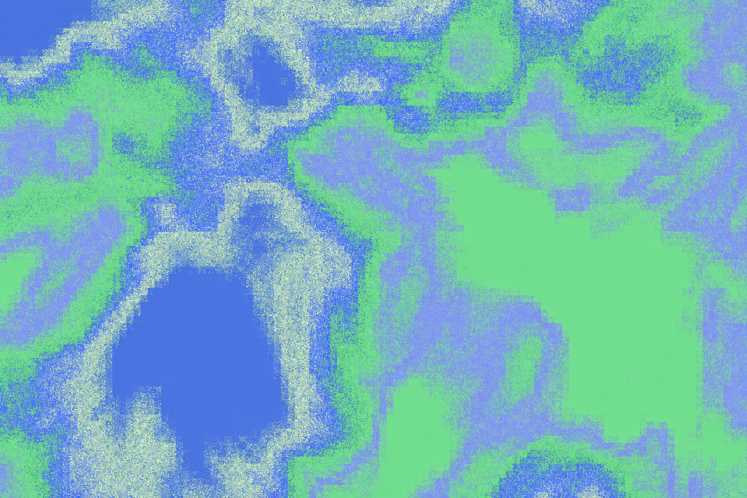 Grainy abstract shapes in electric blue and spring green.